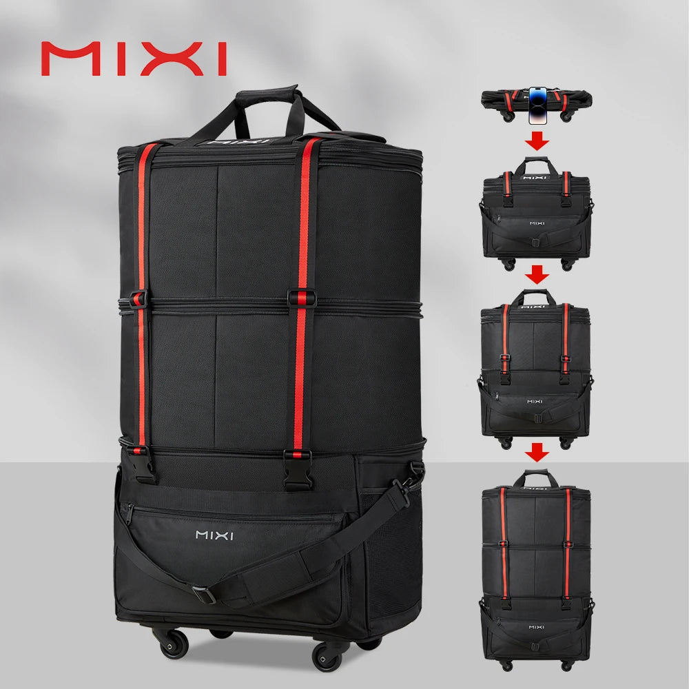 Mixi Foldable Travel Bag With Wheels Expandable Duffel
