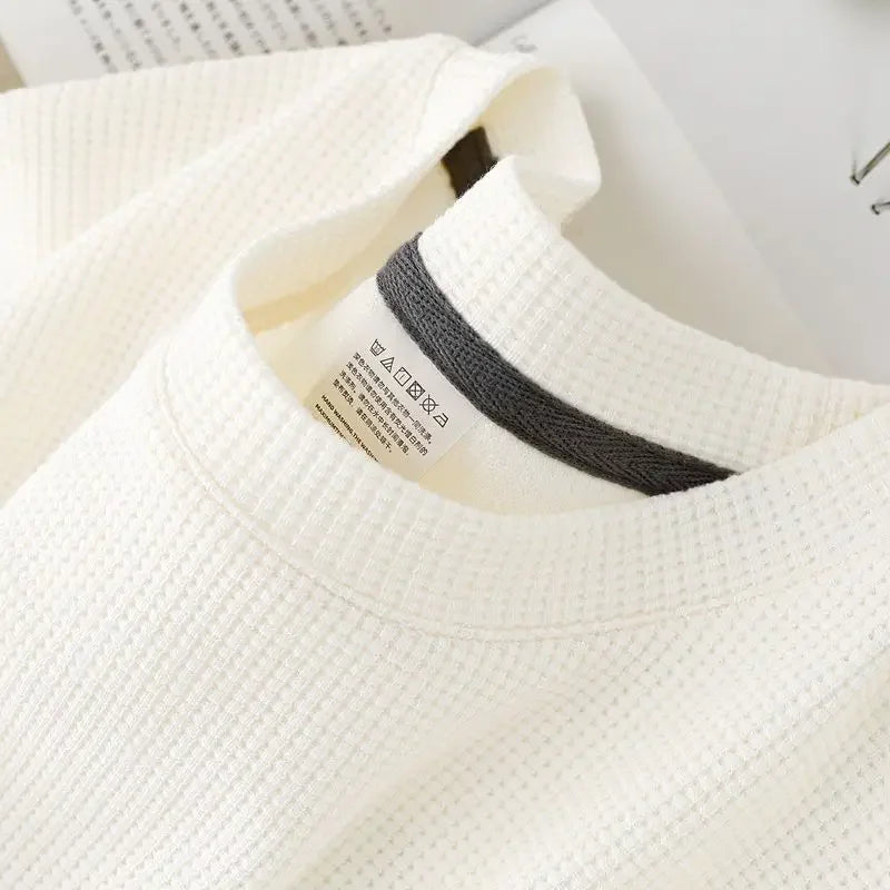 Men's Summer Waffle Knit Round Neck T Shirt Breathable Casual