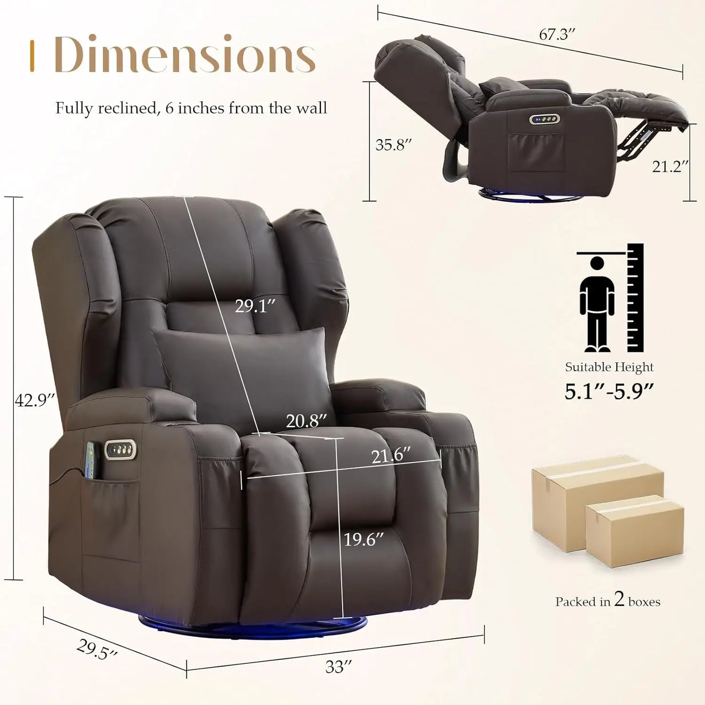 Power Swivel Rocker Recliner Chair with Massage & Heat, Dual Motor Electric Glider Rocking Recliner with USB Ports,, Customized