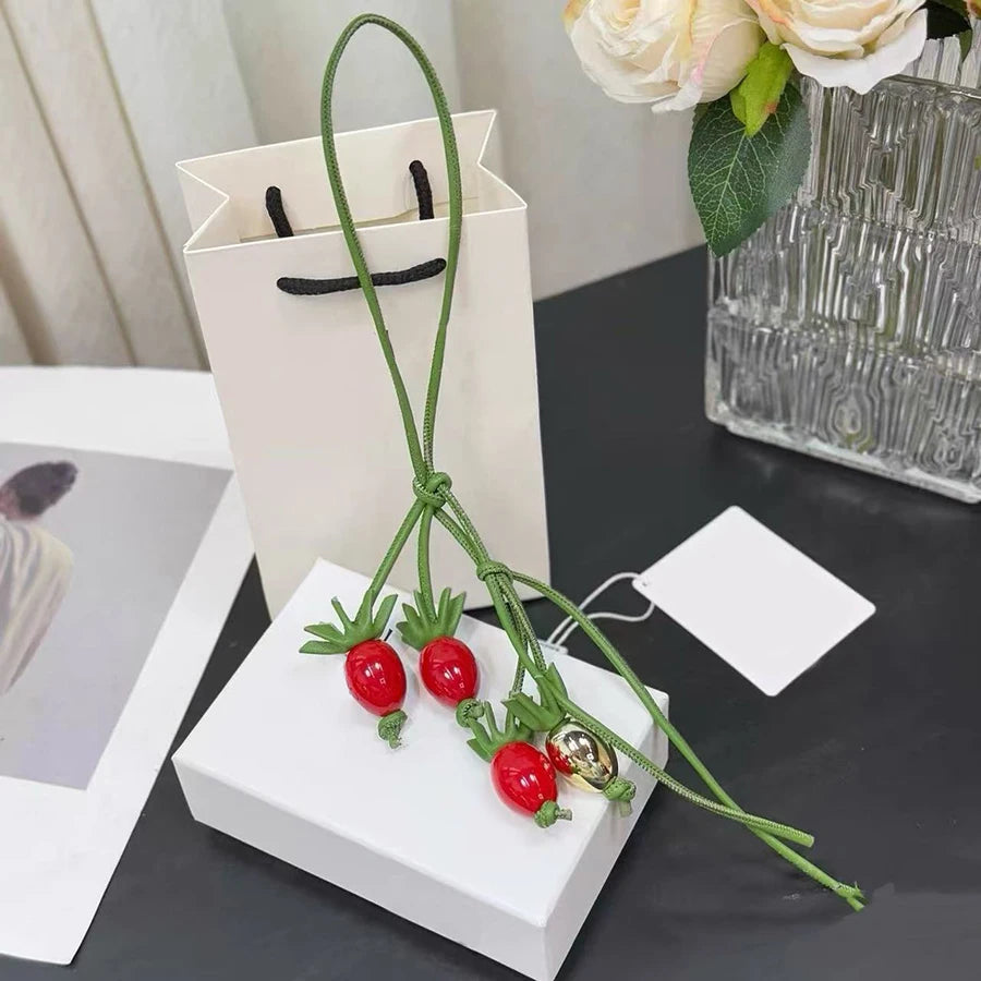 New Weaving Mushroom Ornaments Leather Bag Charm Keychain Bags Pendant Decoration High Luxury Girl Gift Bag Accessories