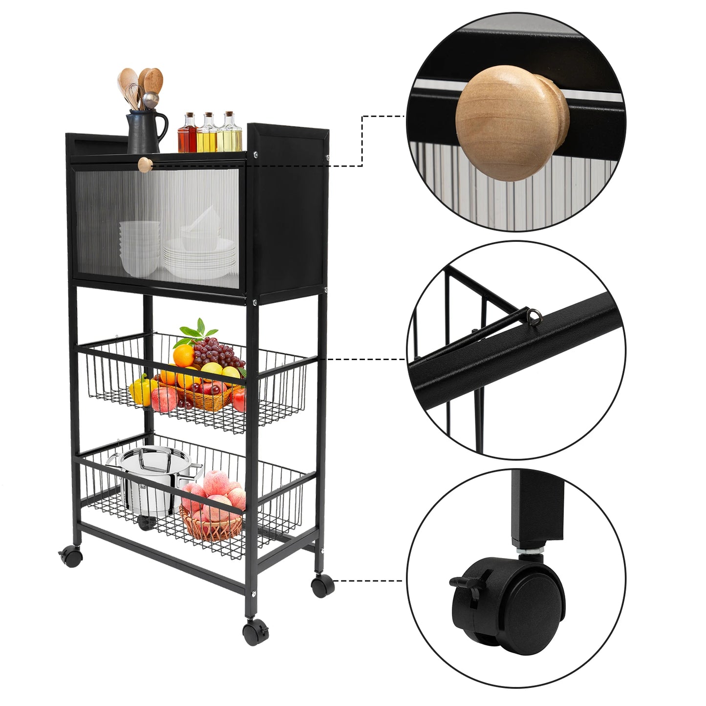 Four-Tier Kitchen Storage Rack With Brake Casters Organizer