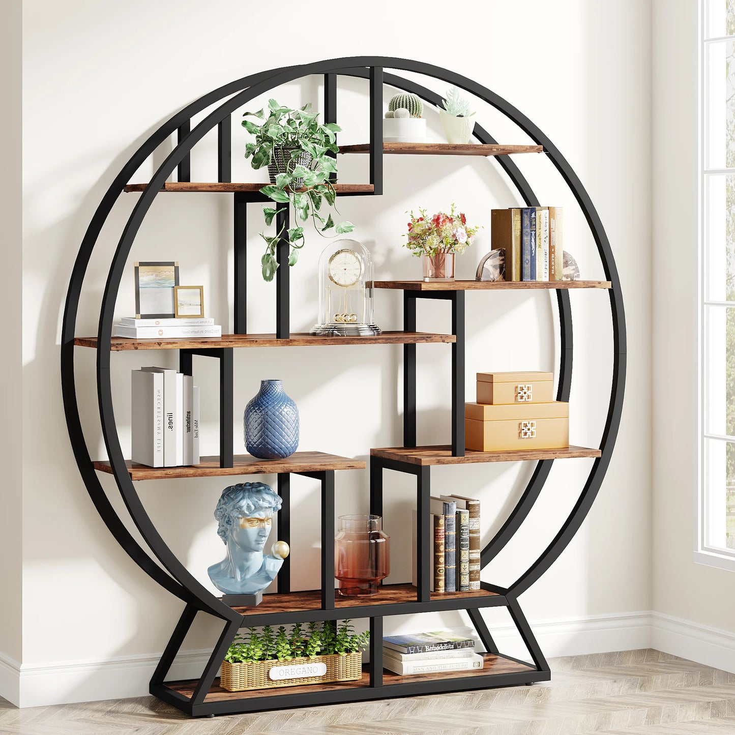 Tribesigns Industrial Bookshelf Etagere With Staggered Shelves