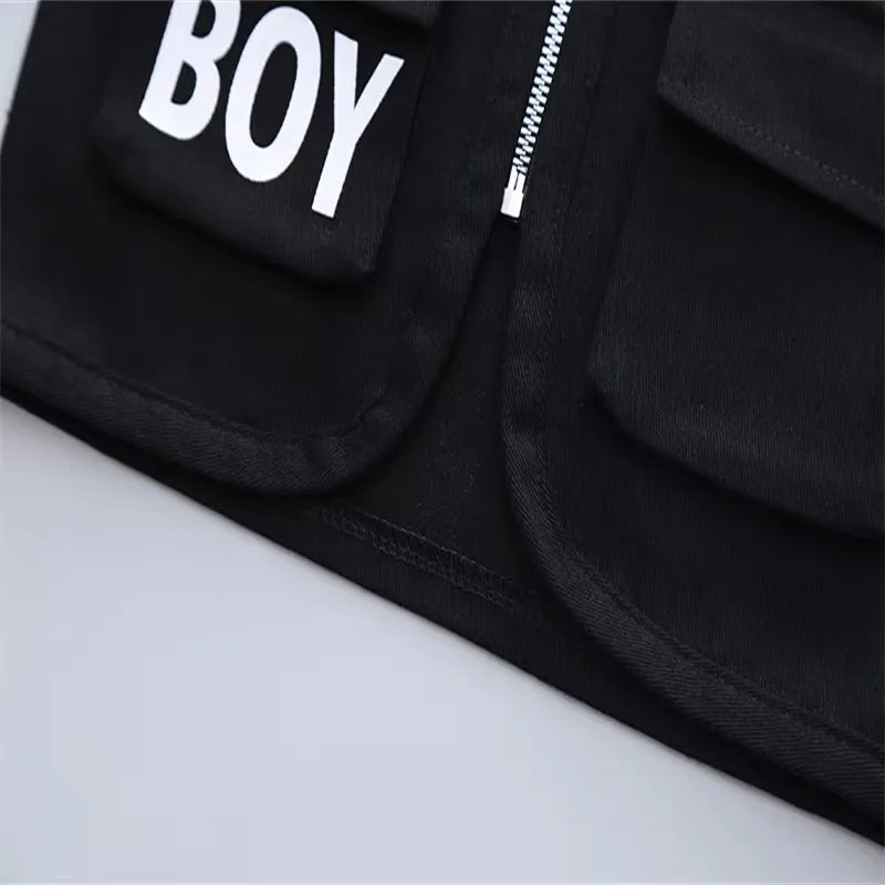 NONECN Toddler Boy Letter Print Knit Vest Elastic Pants Set