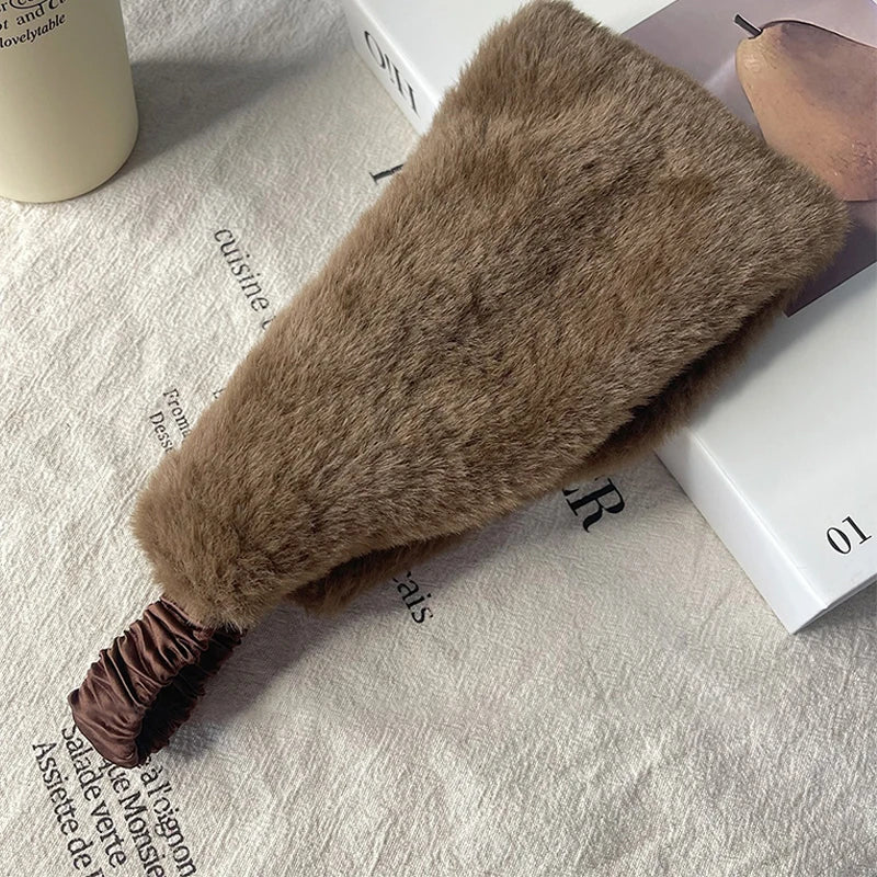 NONECN Fluffy Plush Headband Ear Warmer For Women Wearable