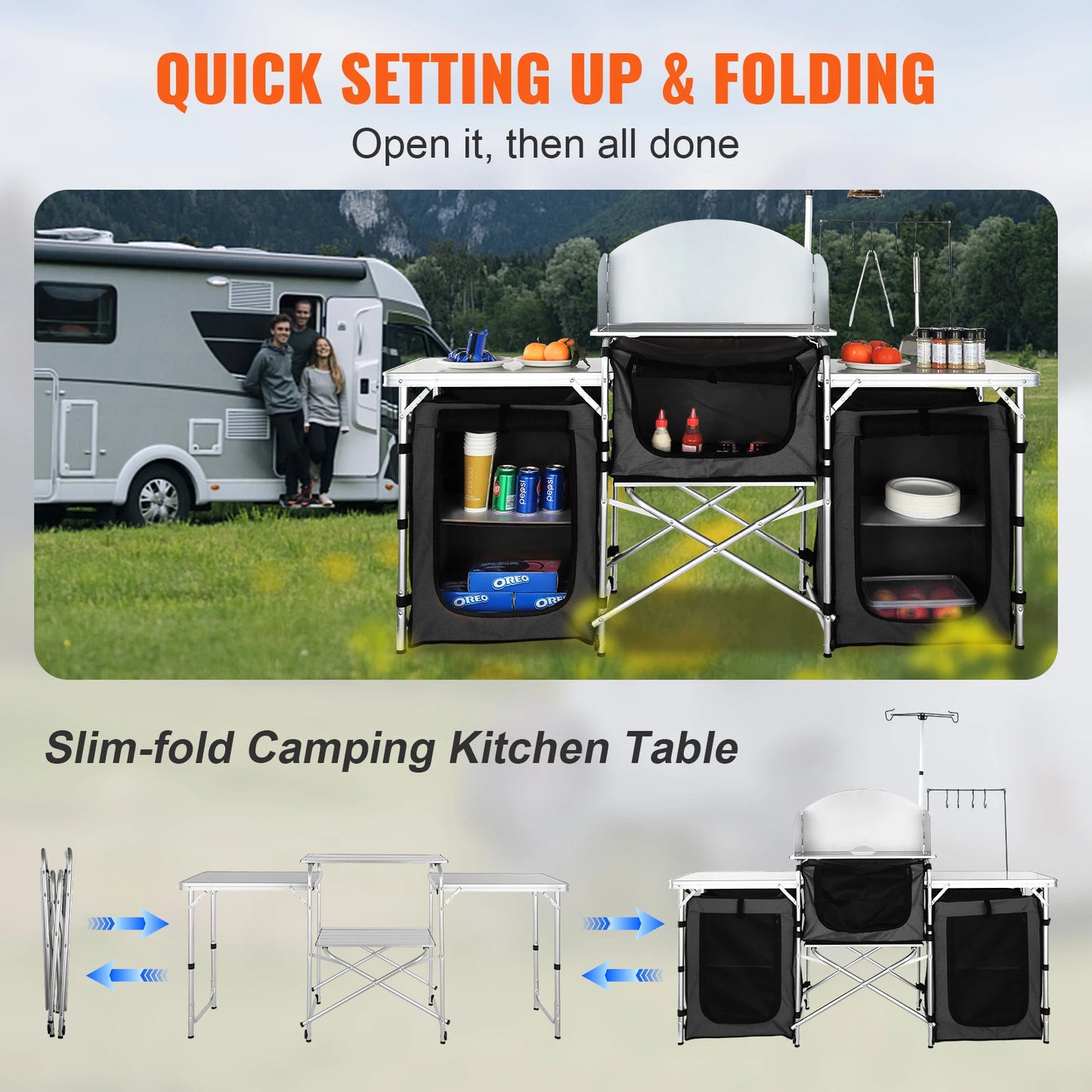 SucceBuy Folding Outdoor Camping Kitchen Table And Storage Rack