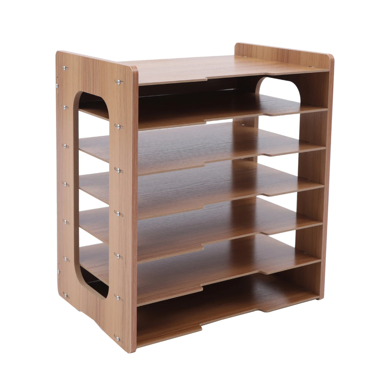 Wooden Desktop Paper Organizer With Seven Tier File Holder and Letter Tray