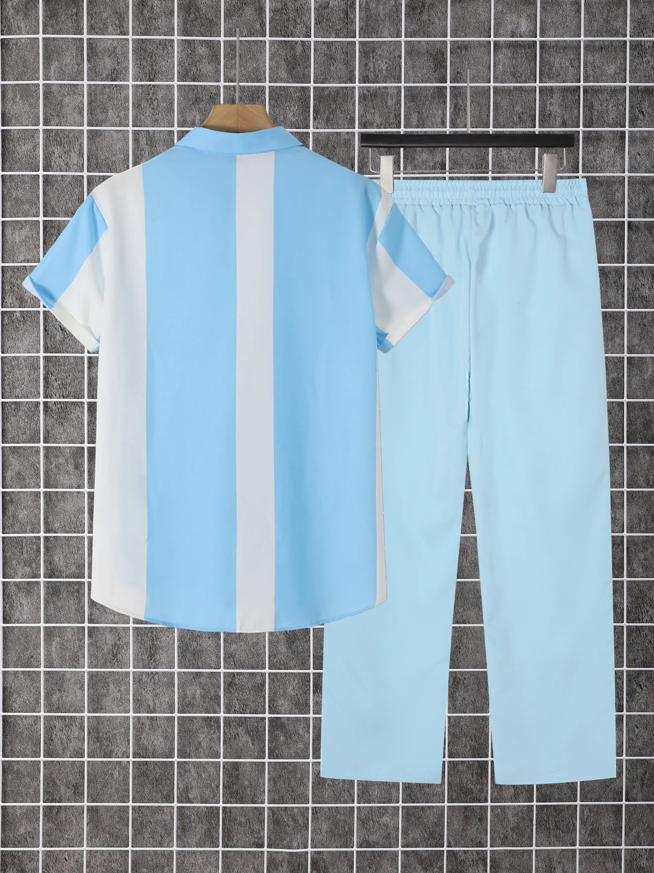 Printed Men's Short Sleeve Shirt And Pants Set Summer Travel