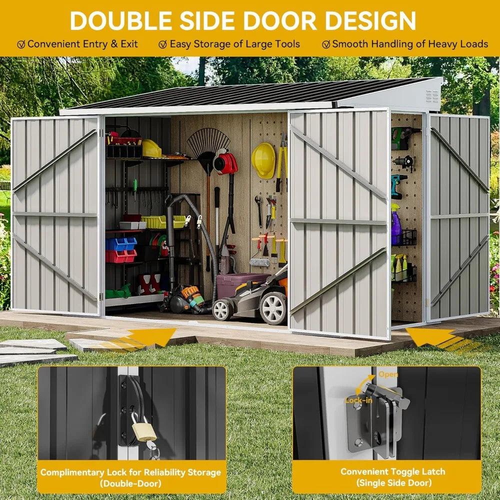 Outdoor Storage Shed, Waterproof Metal Garden Shed with Lockable Door, Storage Shed for Bike, Garbage Can, Lawnmower，Customized