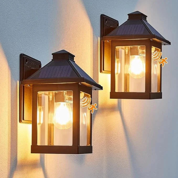 2X Solar Wall Lamp Outdoor Waterproof Wall Mounted Design Vintage Garden Lamp Security Lights Patio Fence Yard Decking Stairway
