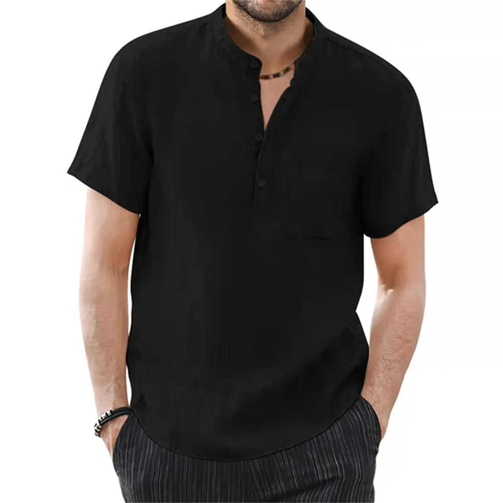 Men's Short Sleeve Cotton Linen T Shirt Casual Breathable Summer