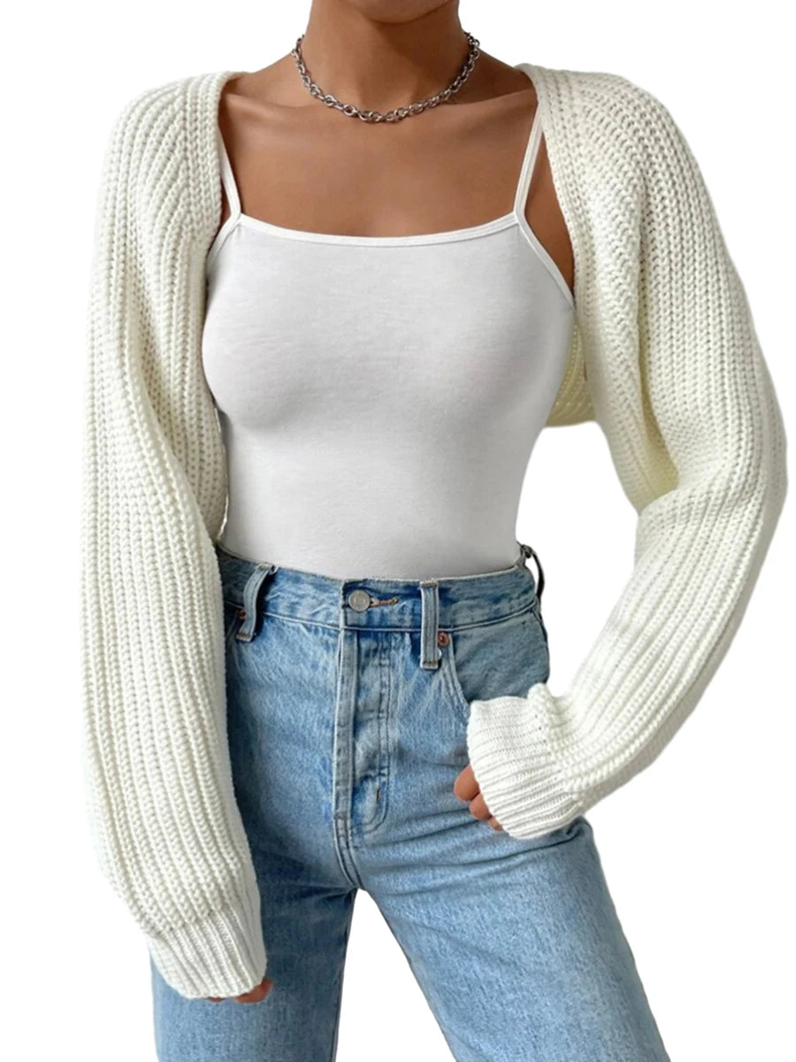 Hirigin Womens Open Front Cropped Cardigan Long Sleeve Knit Shrug