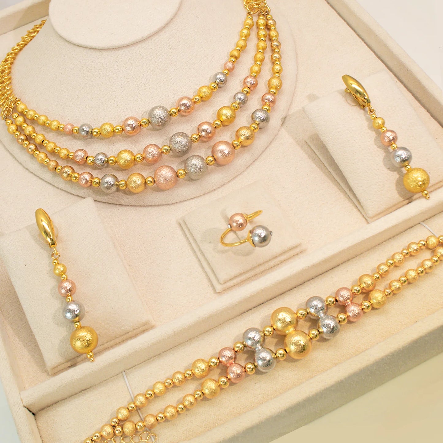 GZJPEI Four Piece Multi Layer Three Tone Beads Jewelry Set