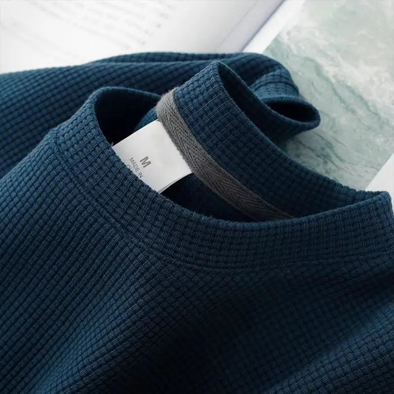 Men's Summer Waffle Knit Round Neck T Shirt Breathable Casual