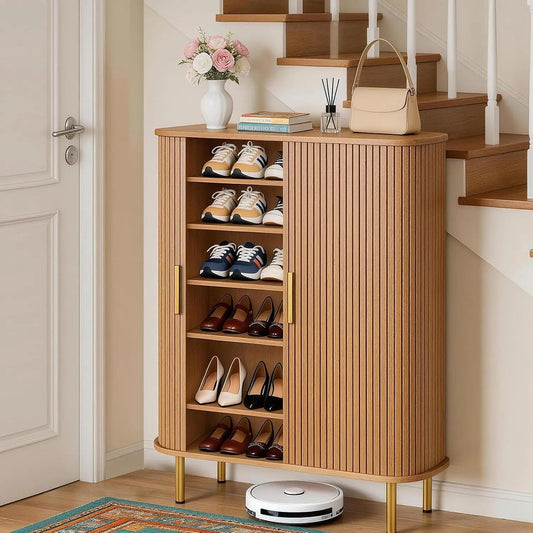 Shoe Storage Cabinet With Sliding Door 6-Tier Modern