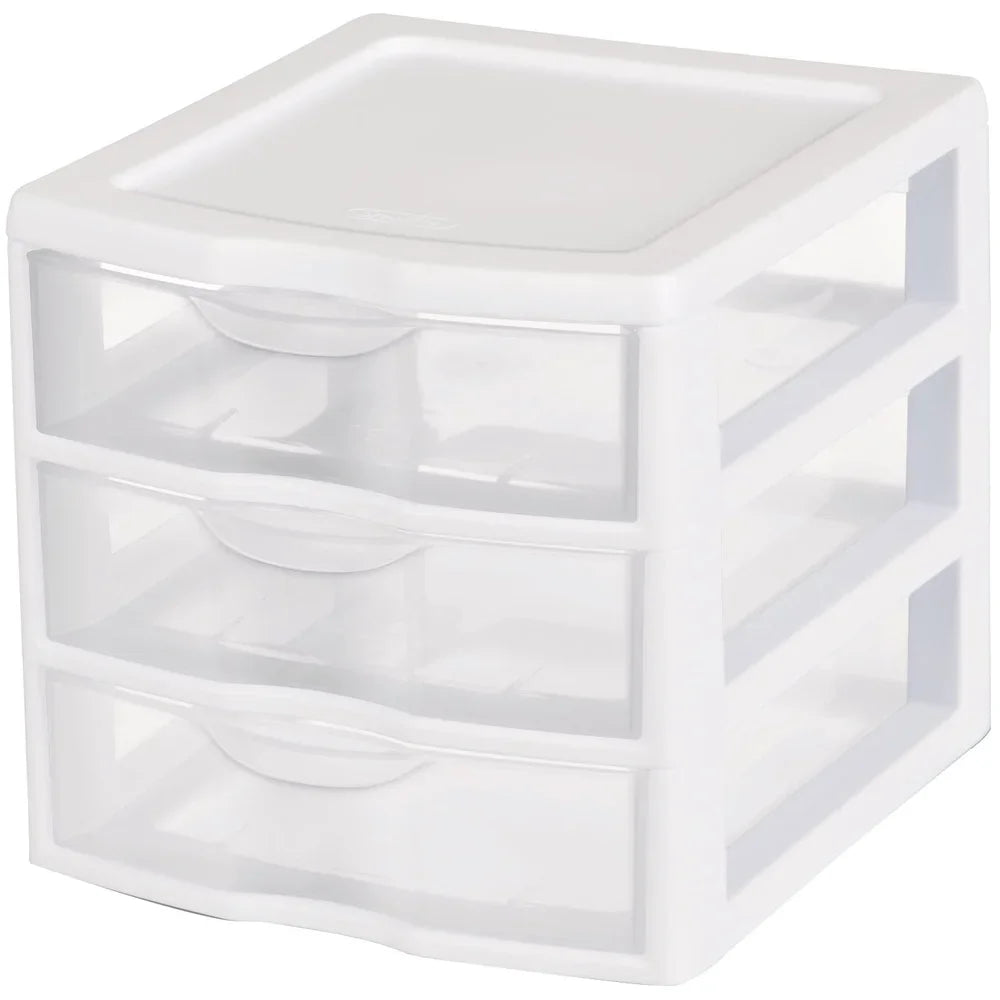 Three Drawer Plastic Storage Organizer With Clear Front Drawers