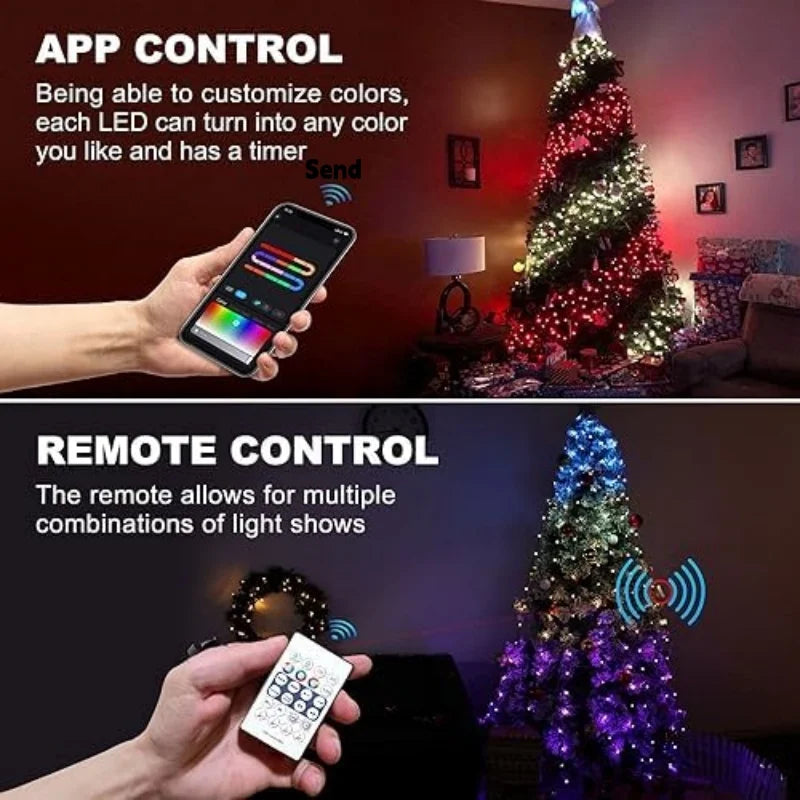 1.8CM/2.1CM RGB Christmas Tree Waterfall Lights With Star Topper,APP Remote Control LED String Lights Multicolor Fairy Light Indoor Outdoor