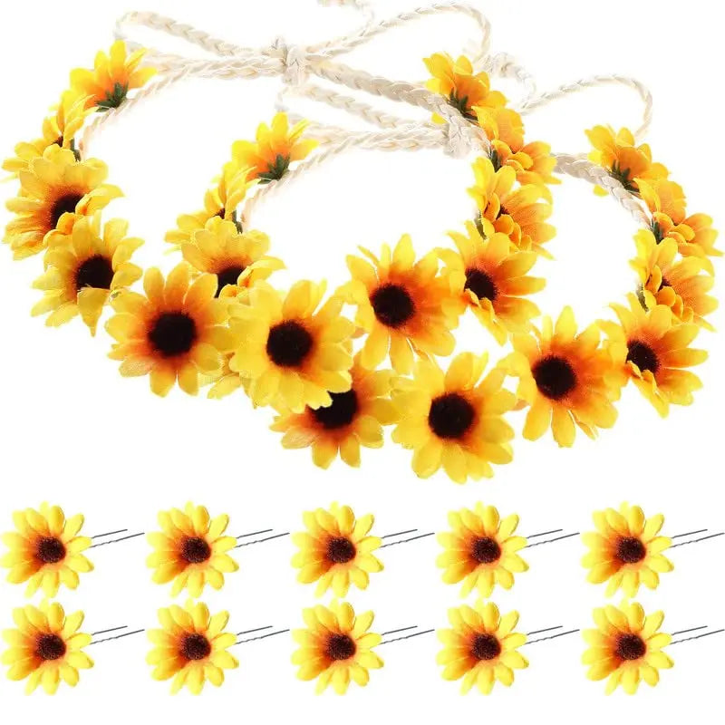 Sunflower Hair Accessories Crown Headband Set For Weddings And Events