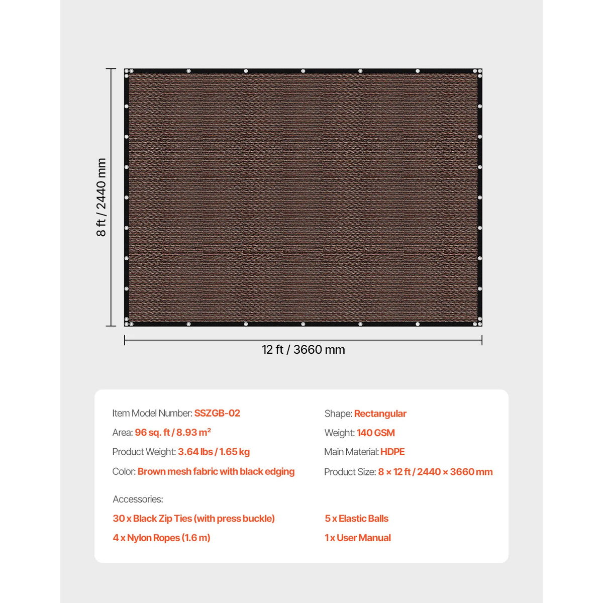 SucceBuy 90 Percent Sun Shade Cloth HDPE Pergola Canopy Cover