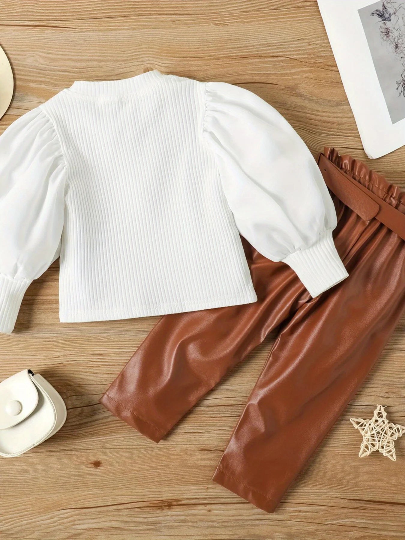 Girls Fall Winter Outfit Set With Ruffled Blouse And Boots