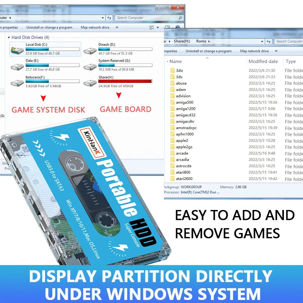 KINHANK Gaming HDD With 100000 Games And Batocera OS