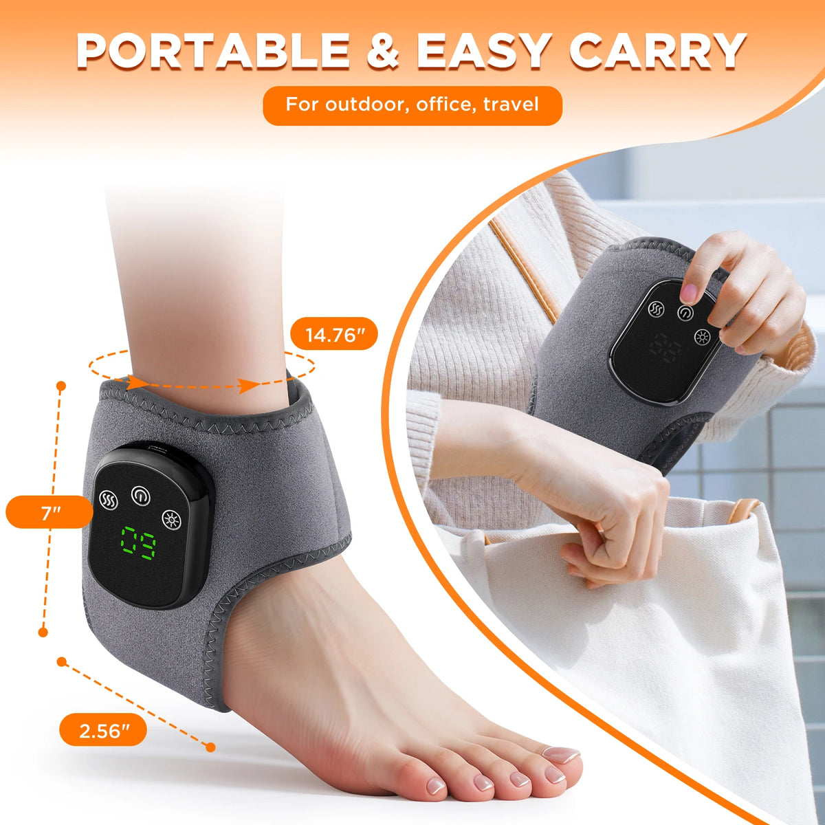 Electric Cordless Heated Ankle Wrist Guard Massager for Right Left Hand/Foot Vibration Massage Wristband Hot Ankle Joint Brace