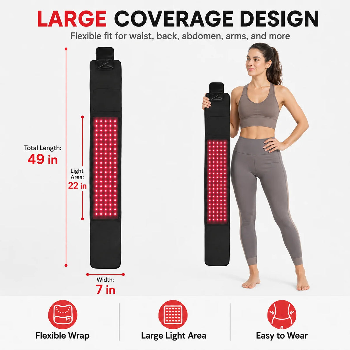 Red Light Belt 660nm 850nm Near Infrared Light Therapy Wrap for Body, Relaxing Muscle, Inflammation, Improve Circulation