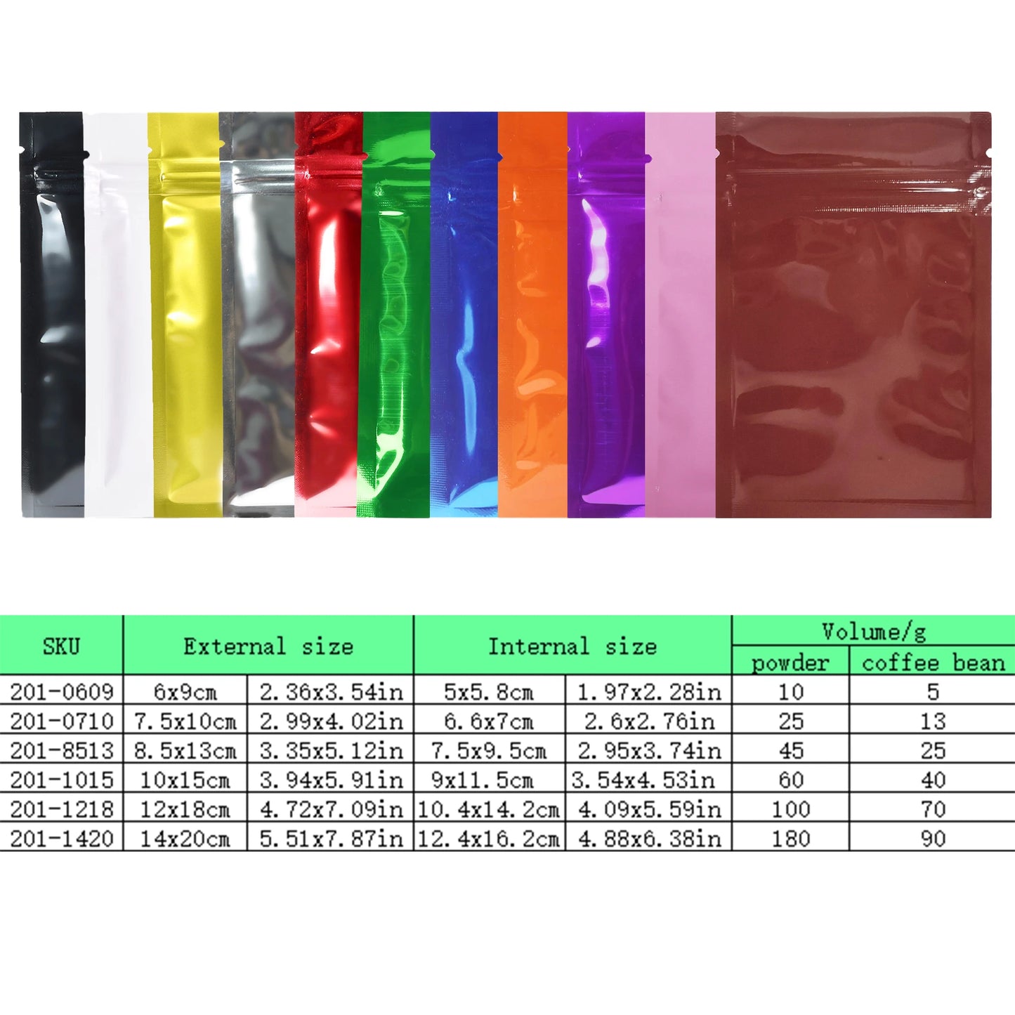 VoluPack Flat Glossy Aluminum Foil Ziplock Mylar Pouches
