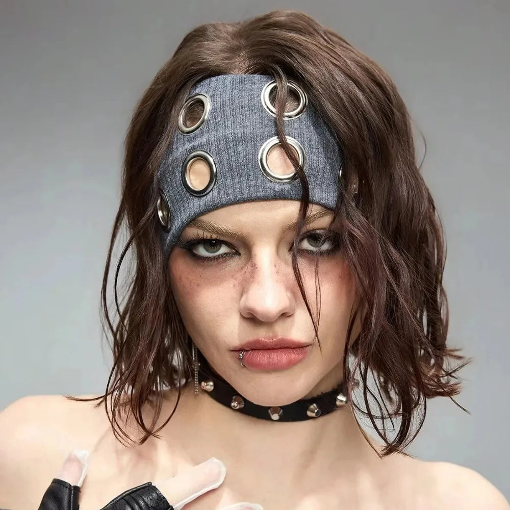 KYJGCN Punk Headband With Metal Rivets Wide Hair Band Concerts