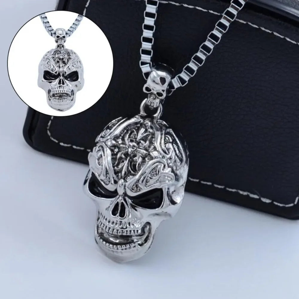 Vintage Gothic Evil Skull Pendant Necklace for Men and Women