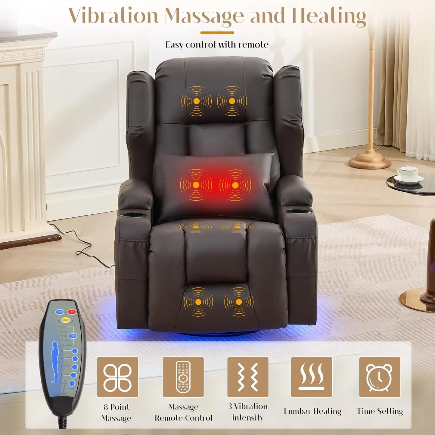 Power Swivel Rocker Recliner Chair with Massage & Heat, Dual Motor Electric Glider Rocking Recliner with USB Ports,, Customized
