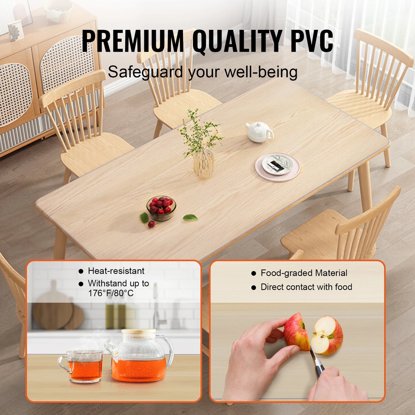 NONECN PVC Transparent Tablecloth Waterproof Oil Proof Kitchen Cover