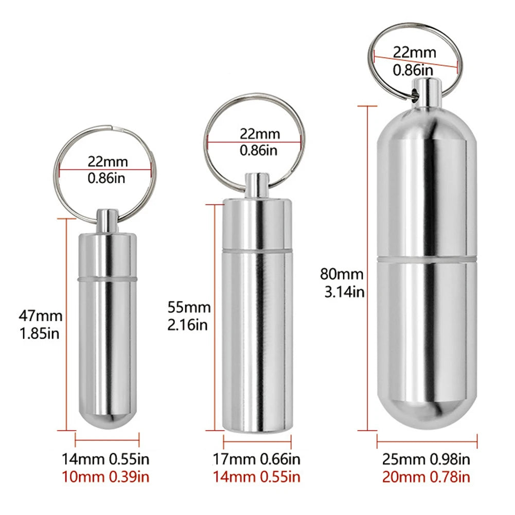 Keychain Pill Box Case Bottle Portable Waterproof Aluminum