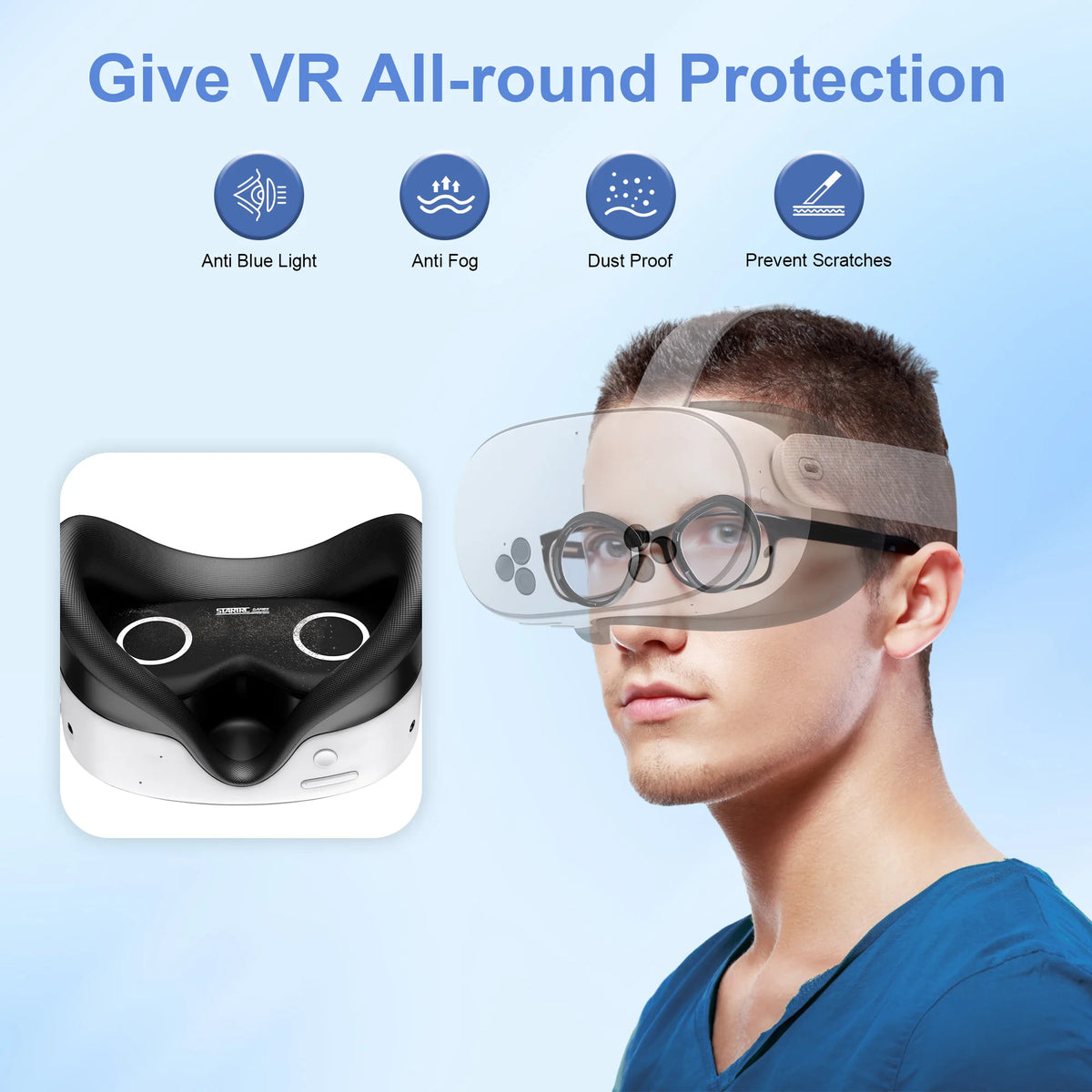 STARTRC Lens Protector Set Compatible with Meta Quest 3S Accessories, Soft Lens Protector Cover, Glasses Spacer with Blue Light Blocking Glasses for Oculus Quest 3S/Quest 2 (Not Fit for Quest 3)