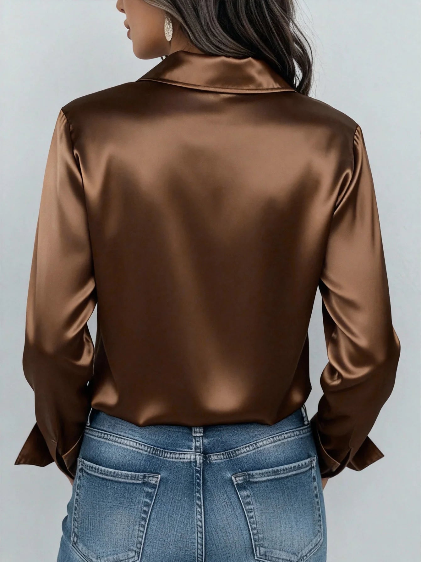 Womens Satin Button Up Blouse Office Or Casual Wear