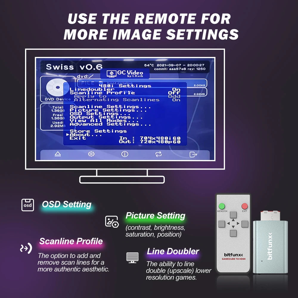BitFunx GameCube GC2HDMI AV to HDMI Video Adapter With Scanline