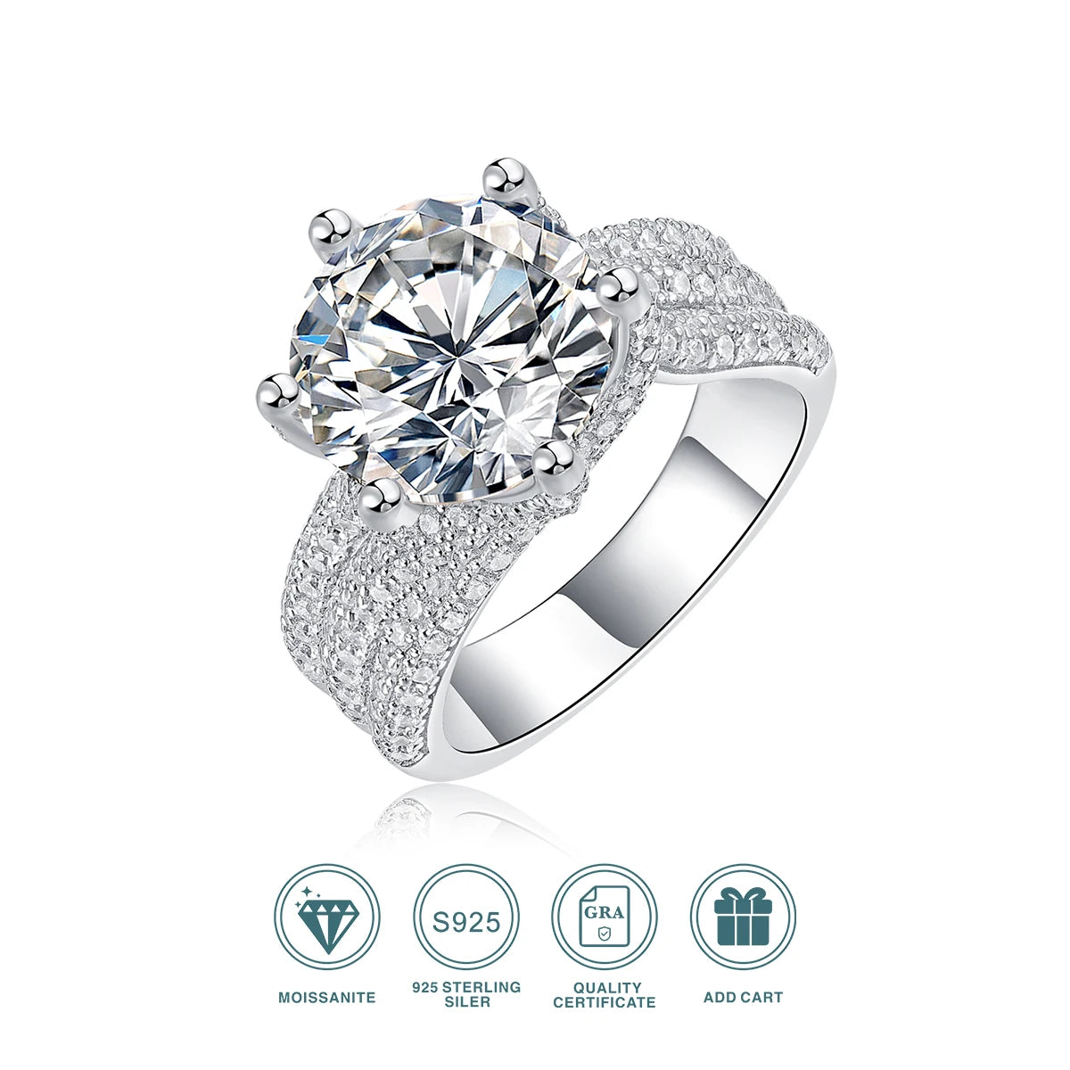 925 Sterling Silver Moissanite Engagement Ring With Claw Setting
