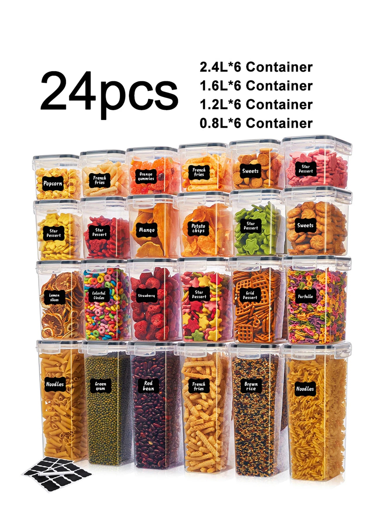 Airtight Food Storage Containers With Labels For Flour Grains Spices