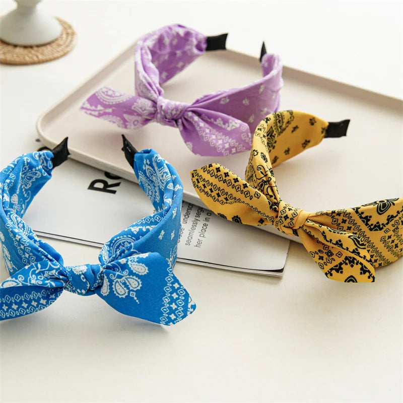 Paisley Bandana Headband for Women Knotted Bow Hair Accessory