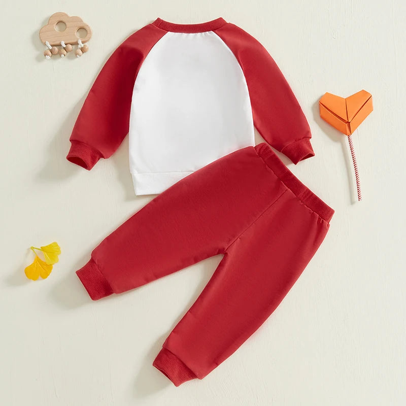 Toddler Boy Valentine s Day Outfit Tractor Graphic Long Sleeve Sweatshirt and Elastic Waist Jogger Pants Set for Baby Boy