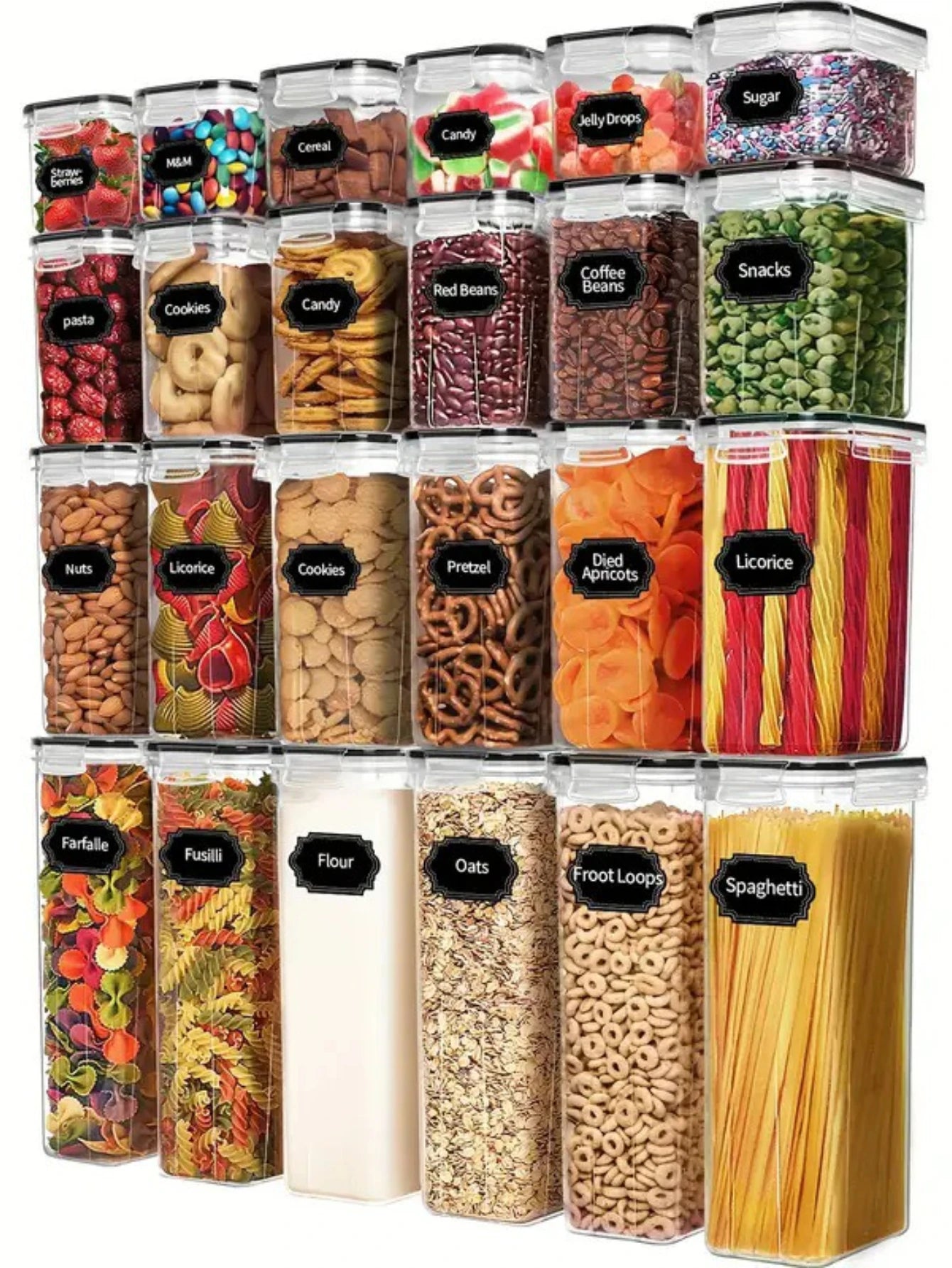 Airtight Food Storage Containers With Labels For Flour Grains Spices
