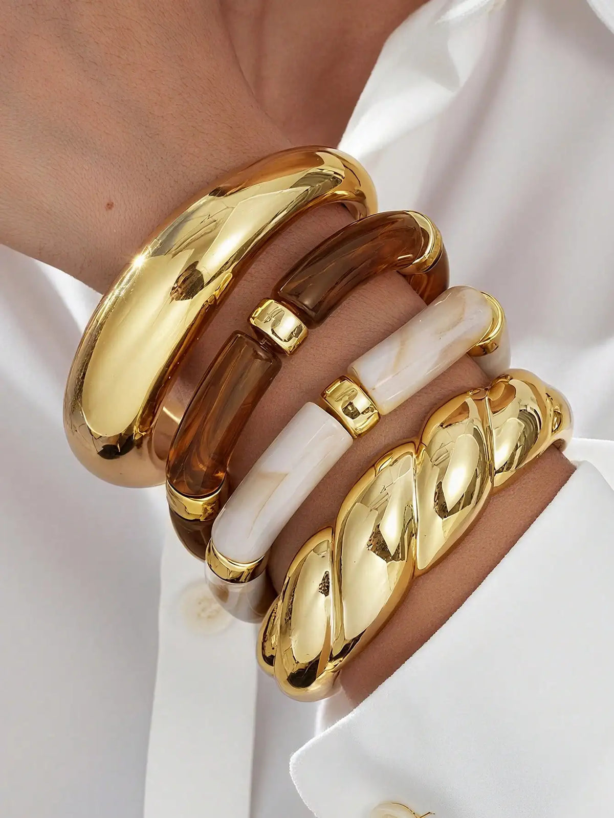 Vintage Minimalist Resin Acrylic Bracelet Bangle Set 4Pcs Stackable Women Daily Holiday Gift New Arrival 4PCS