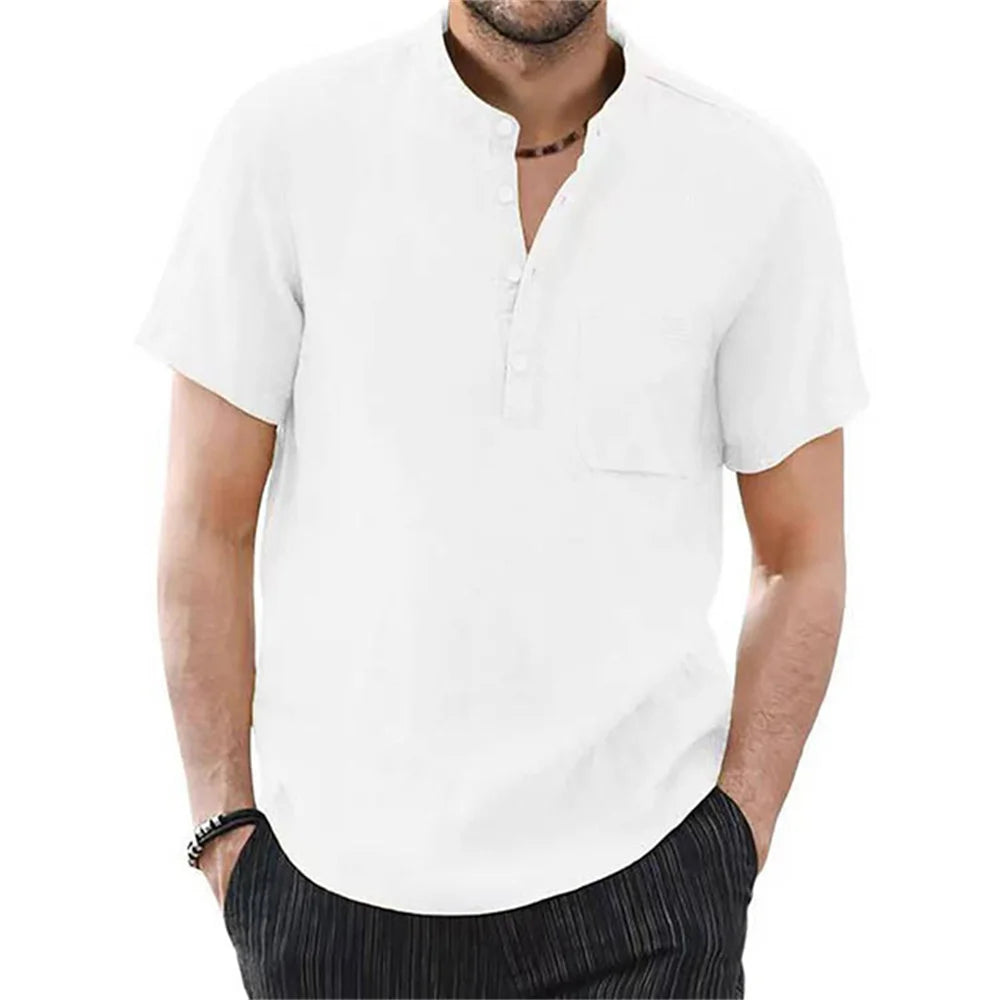 Men's Short Sleeve Cotton Linen T Shirt Casual Breathable Summer
