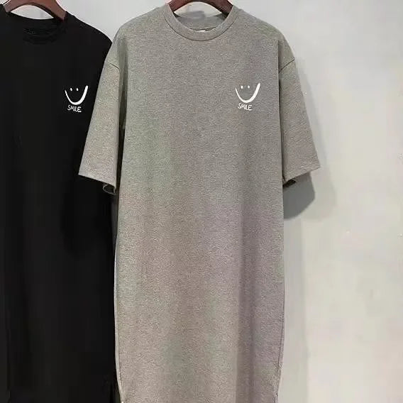 Women's Smiley Side Slit Tee Casual Loose Fit Shirt