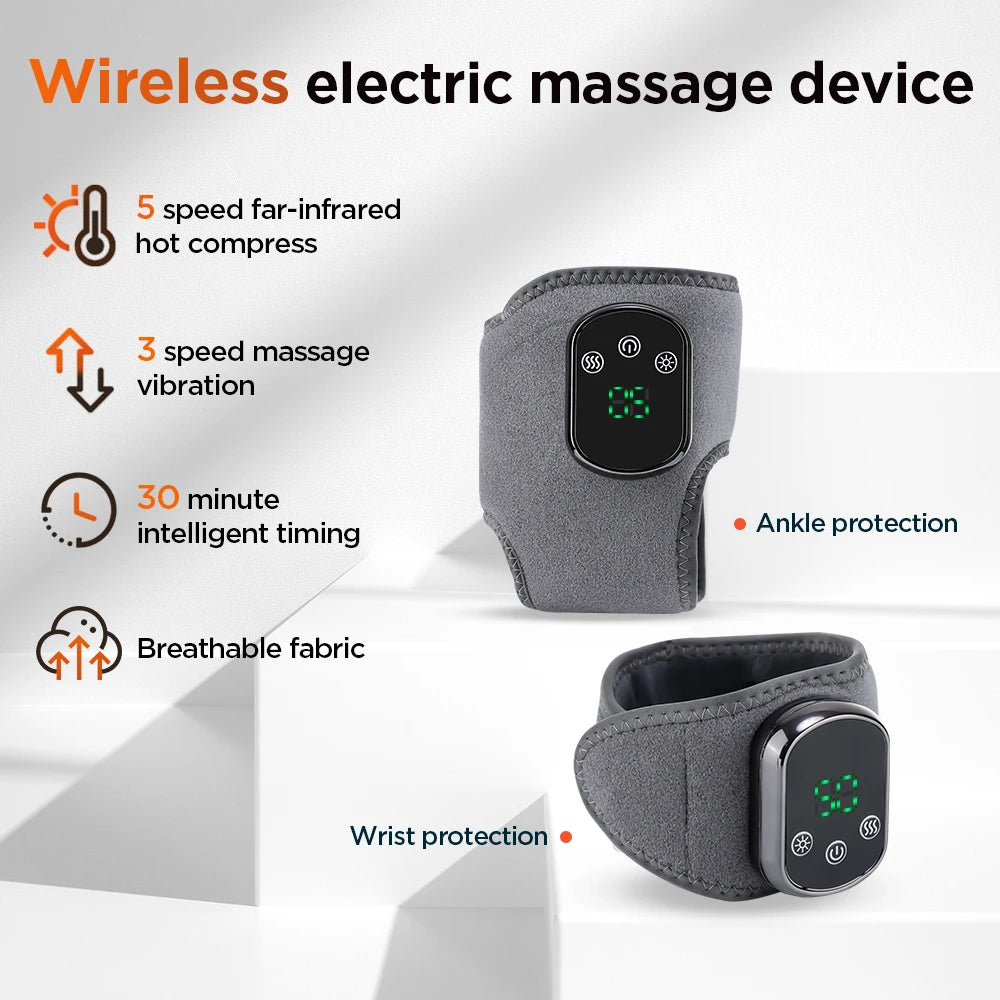 Electric Cordless Heated Ankle Wrist Guard Massager for Right Left Hand/Foot Vibration Massage Wristband Hot Ankle Joint Brace