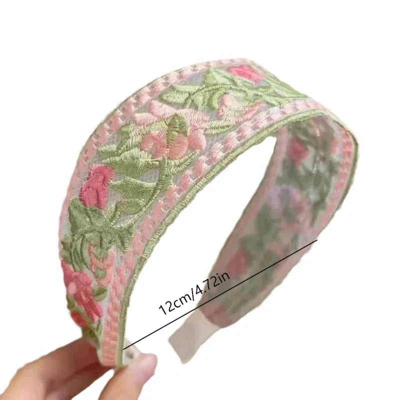 Three Pack Embroidered Floral Headbands Polyester Hair Accessories