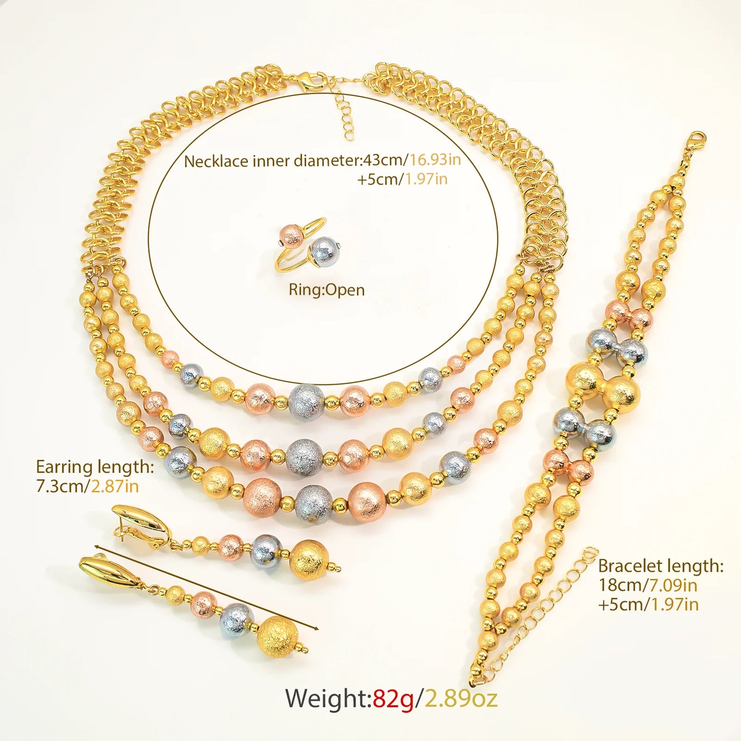 GZJPEI Four Piece Multi Layer Three Tone Beads Jewelry Set