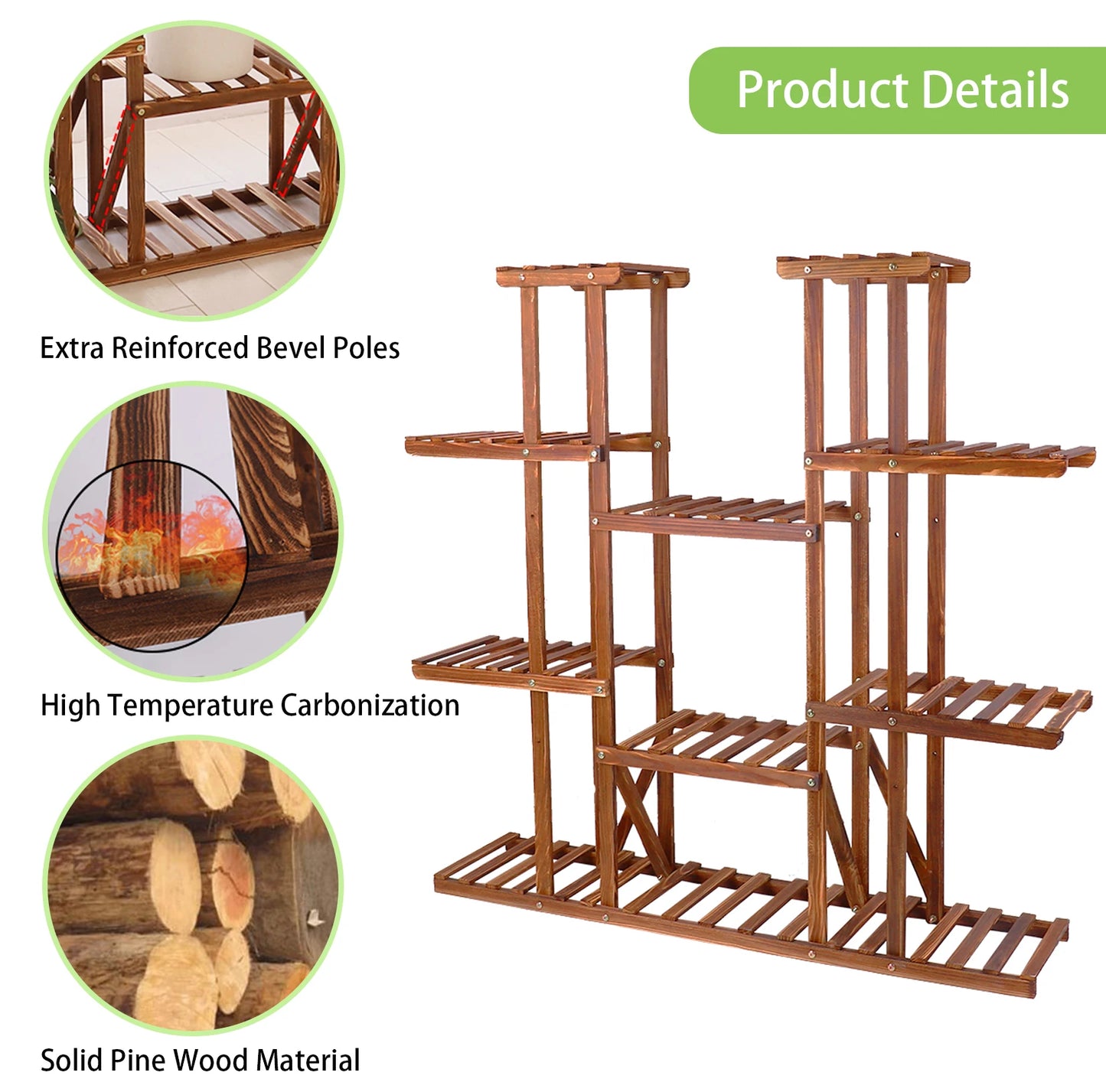 Wisfor Wooden Plant Shelf Multi Tier Stand For Indoor Outdoor