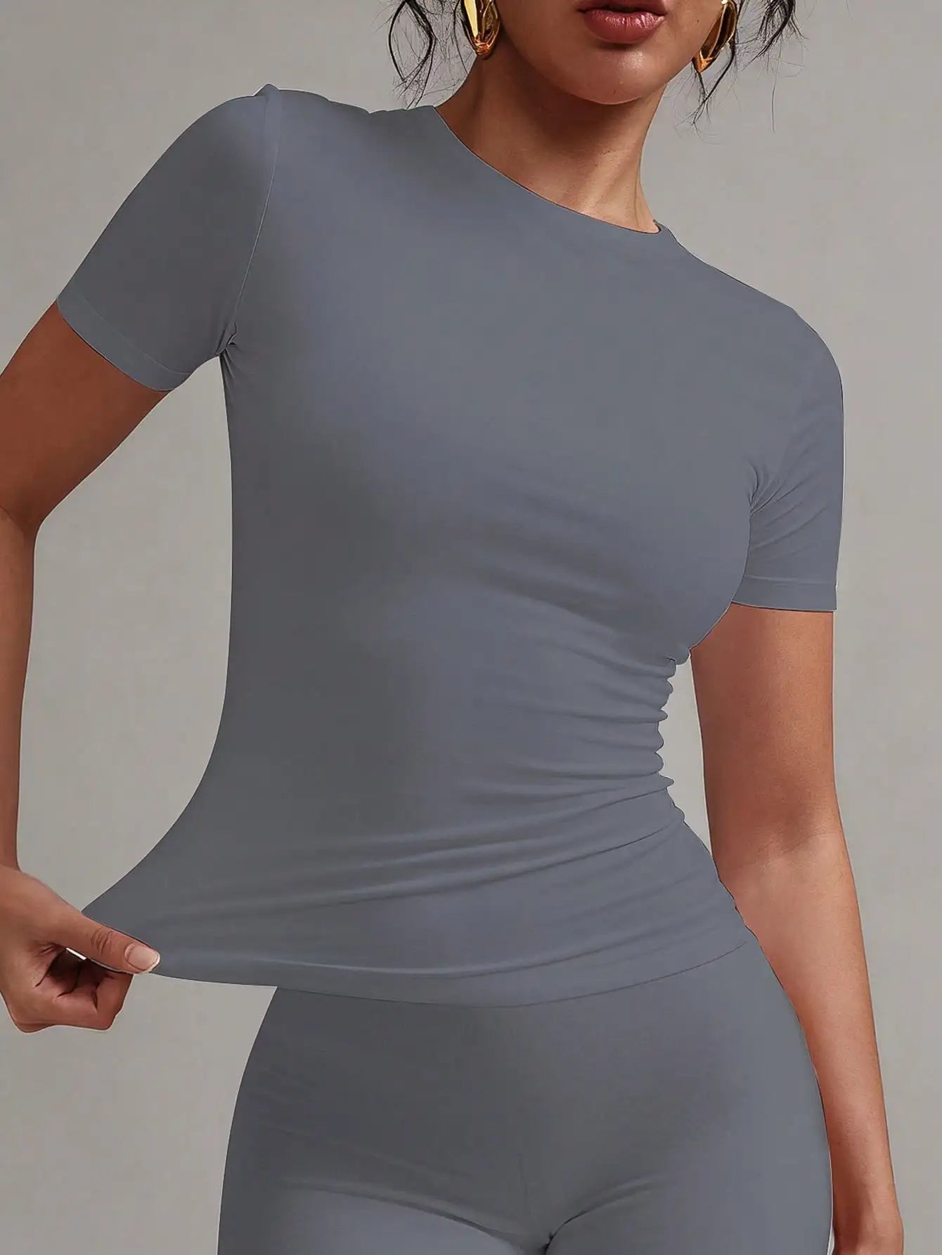 Women's Solid Round Neck Short Sleeve T Shirt Casual Wear