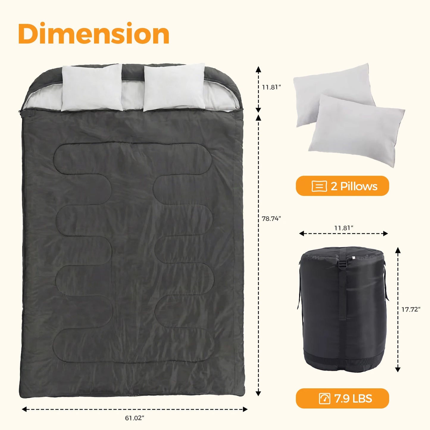 JHK Double Sleeping Bag With Pillow Lightweight 3 Season