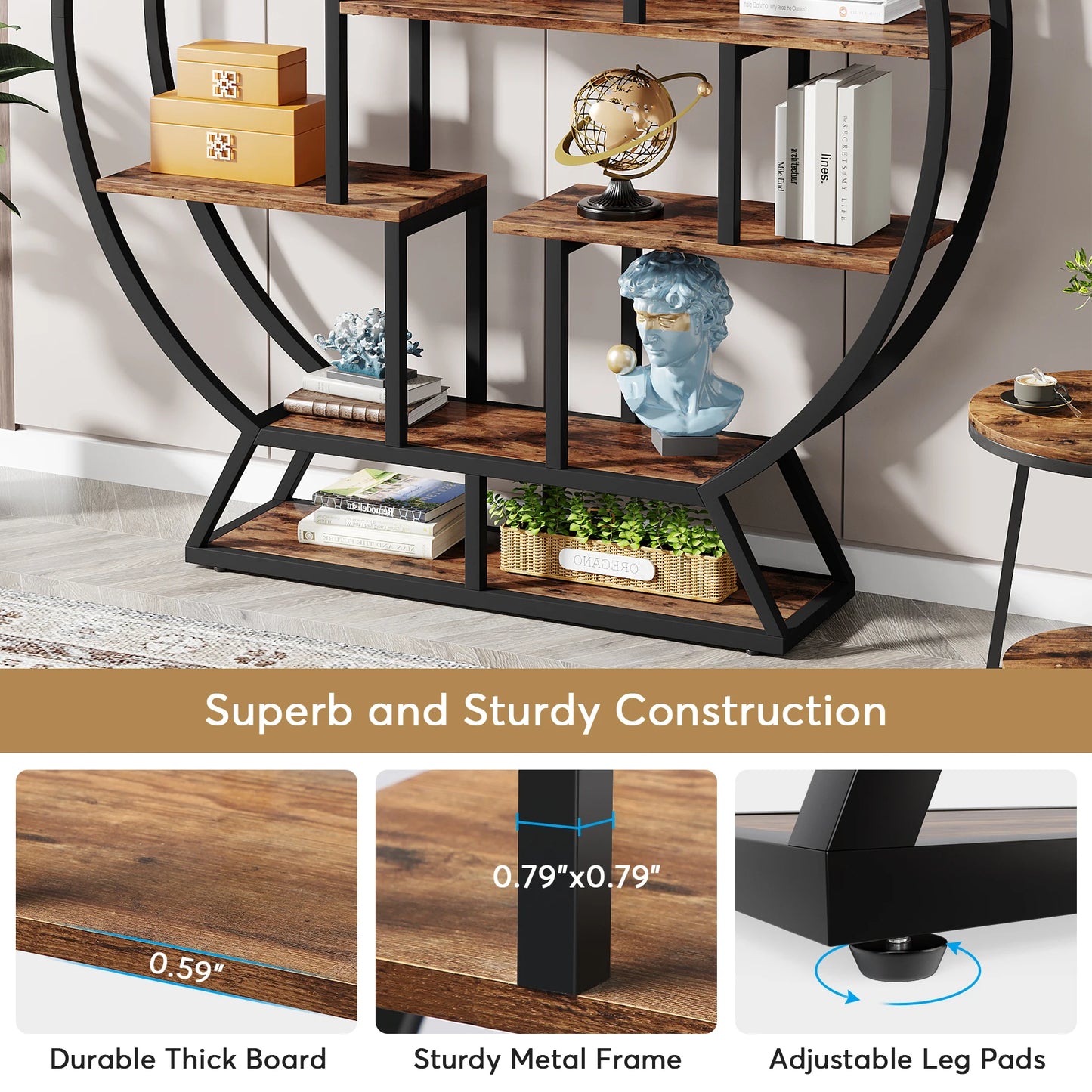 Tribesigns Industrial Bookshelf Etagere With Staggered Shelves